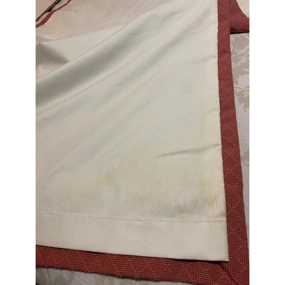 Pair of Lee Jofa Red Embroidered Tab Top Curtain Panels Lined Decorative Trim